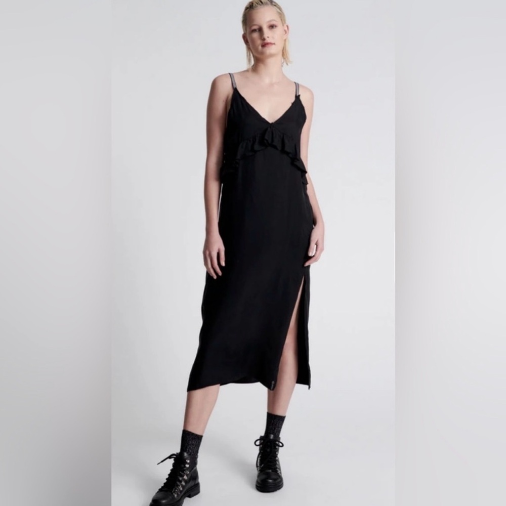 One Teaspoon Black Lucky Streak Slip Dress with Ruffle Small $144 NWT